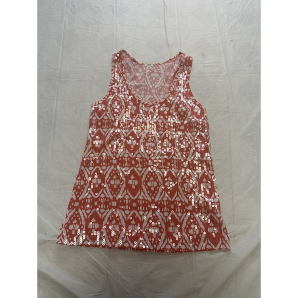 J Crew‎ L Tank Top Sequin Diamond Print Sleeveless Round Neck Casual Cotton
